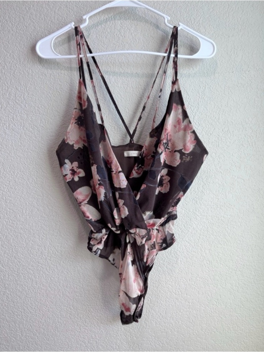 Lush Strappy Bodysuit in Brown and Coral Floral Women’s Size Medium